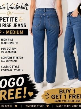Gloria Vanderbilt Petite High Rise Jeans 10P Blue Straight Leg BOGO FREE